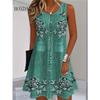 Women Summer Sleeveless Bohemian Dress Fashion Imitate Cowboy Vest Flowers Print Dress Casual Tank Beach Dresses