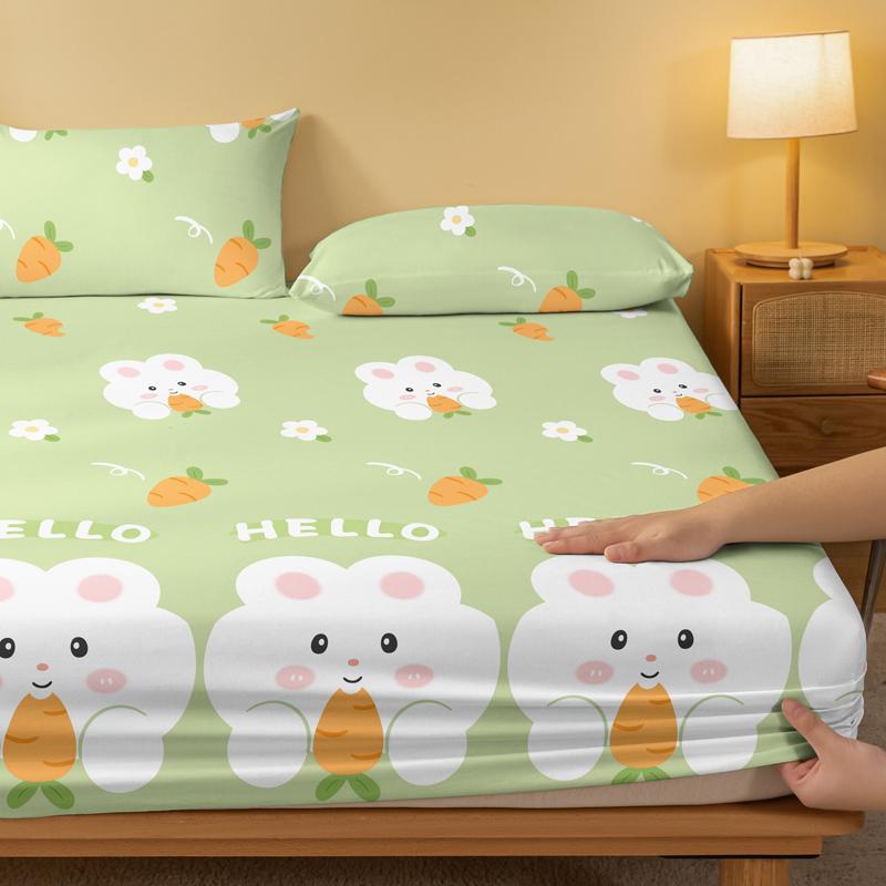 1 Cartoon Cute Plant Flower Rabbit Printed Matte Fitted Sheet, Bedroom Printed Bed Cover, Bedding (excluding Pillowcases)