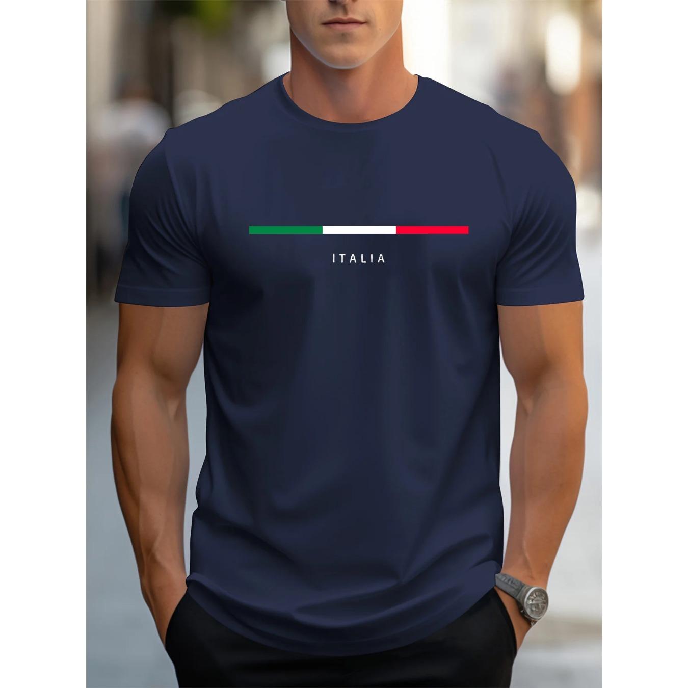 

Summer Round Neck ITALIA Pattern Printed Top Fashionable Casual Pure Cotton Short Sleeved Men s T-shirts XXL