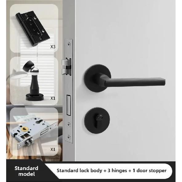 Black American Style Indoor Door Lock, Integrated Magnetic Silent Wooden Door Handle, Universal Home Bedroom Lock