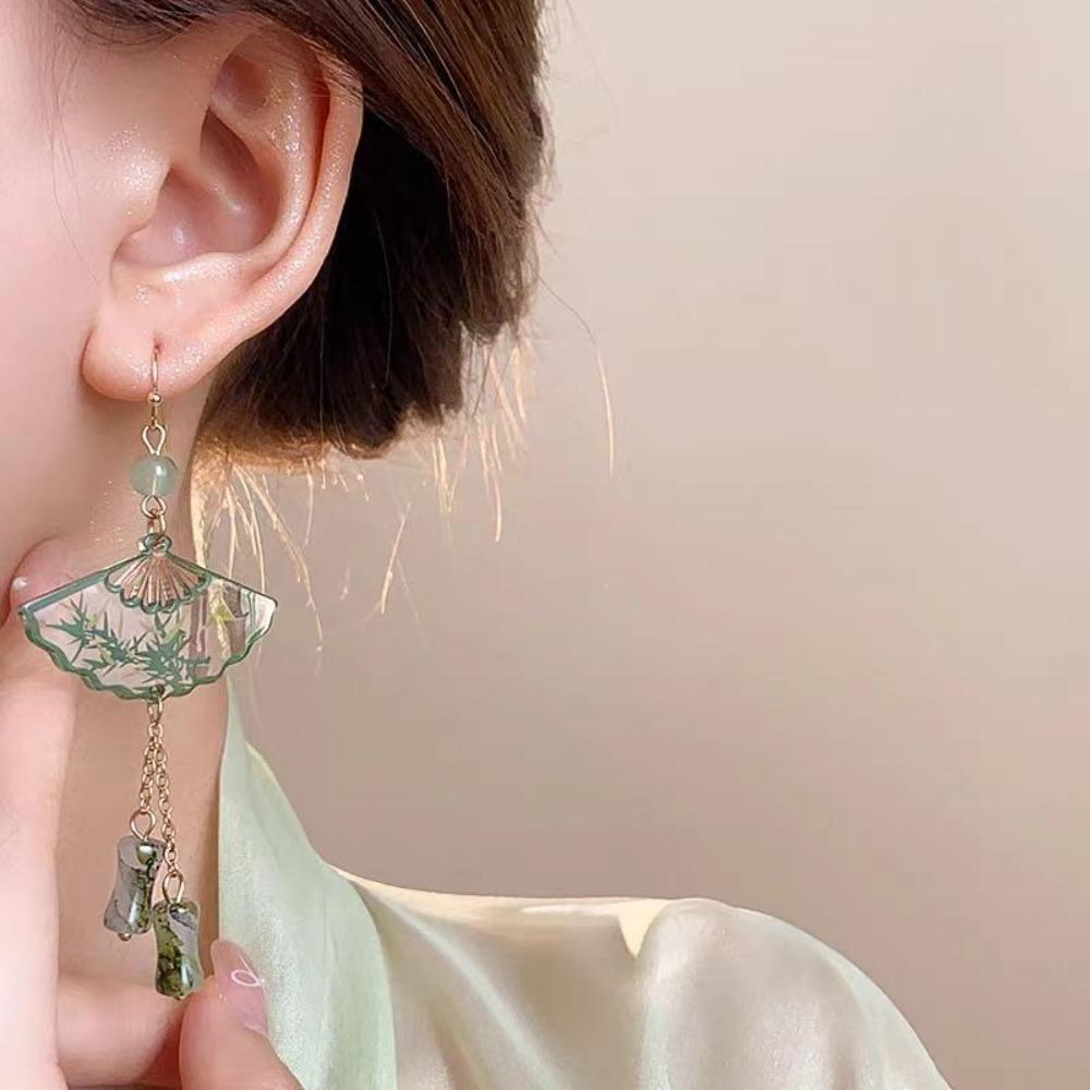 Tassel Fan Shaped Drop Earrings Hook Piercing Exaggerated Long Earrings  Party