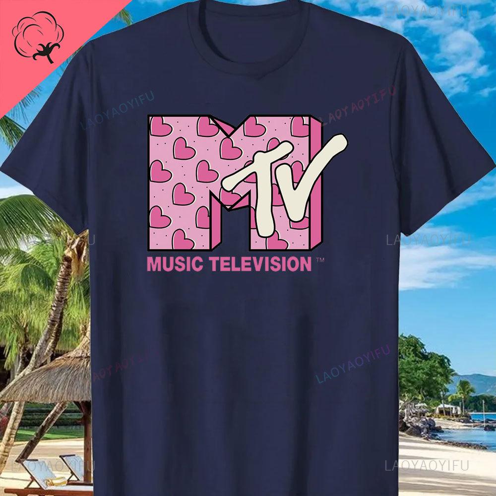 MTV Beach Island Logo Retro Grafik Baumwoll T-Shirt M-T-V Sonnenuntergang Palme Print Top Unisex Grafik T-Shirts