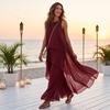 Abito Maxi da Donna Nero Senza Maniche con Orlo Asimmetrico in Chiffon Abito Lungo Svolazzante