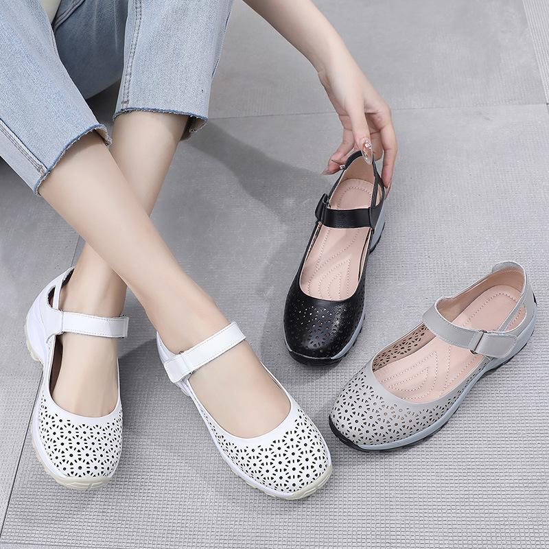 Fashion GKTINOO Women Platform Sandals Genuine Leather Comfy Flats Comfortable Ladies Casual Shoes Mom Sneakers Hollow Female Sandals