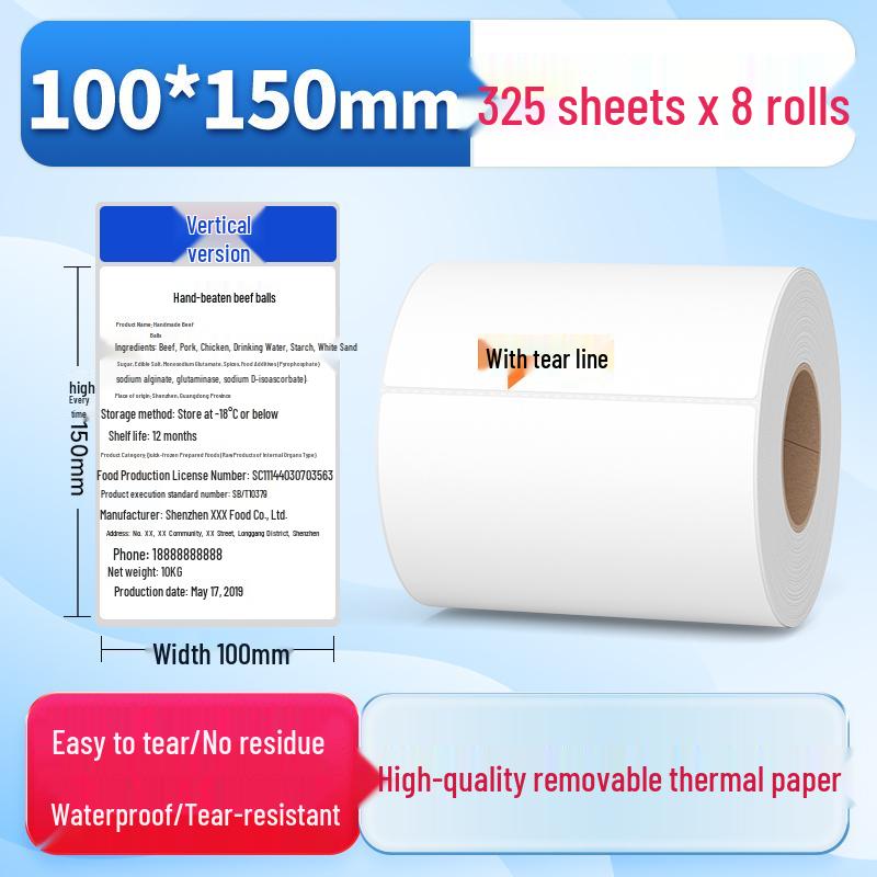 Waterproof Synthetic Thermal Label Paper 60x40 - Freezer Safe, Self-Adhesive, Durable