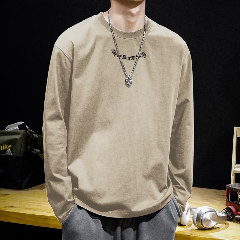 Men's Spring and Autumn New Splicing Pullovers O-Neck Letter Fashion Solid Color Loose Minimalist Casual Long Sleeve Tops