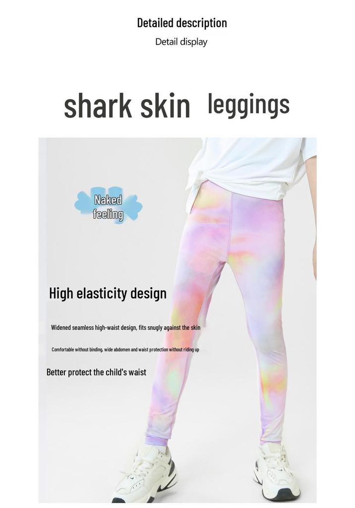 Girls' Lightweight Sun Protection Sports Suit - Short Sleeve Top & Elastic Yoga Shark Pants