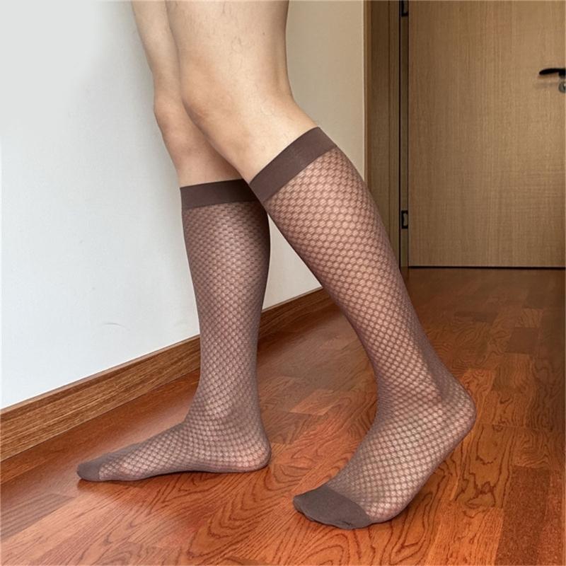 Men Thin Business Dress Socks Stretchy Nylon Sheer Knee Highs Dress Socks Over the Calf Dress Socks Sheer Casual Socks