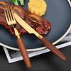 Four-piece Set of 304 Stainless Steel Knives Forks and Spoons with Limu Handles and Titanium-plated Metal Tableware
