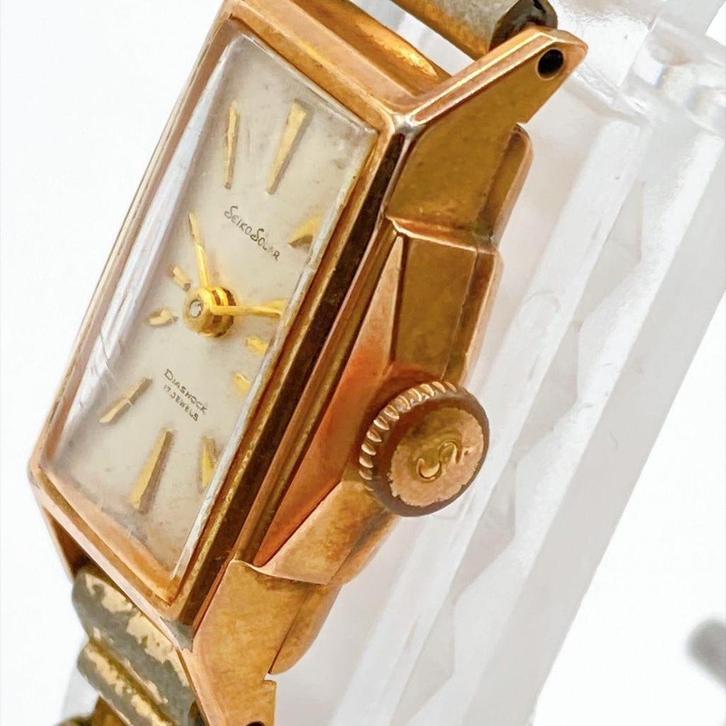 Used 543 SEIKO Solar Seiko Ladies Watch Manual Wind Working Rectangular 60s Vintage