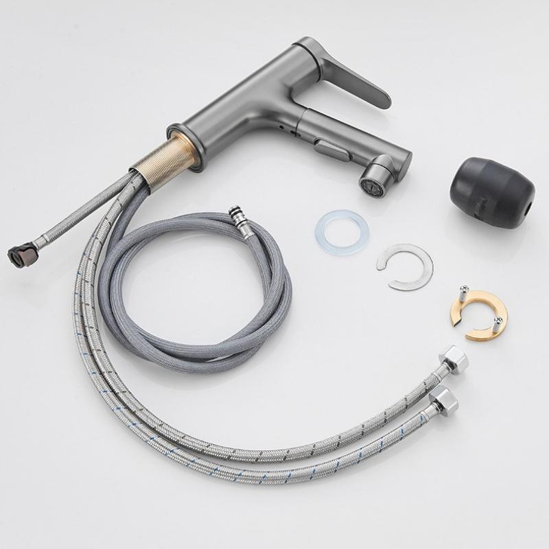 Gun grey/Black/White Pull-out Bathroom Basin Faucet Kitchen Wash Basin Hot and Cold Dual Control Faucet Single Hole Tapware