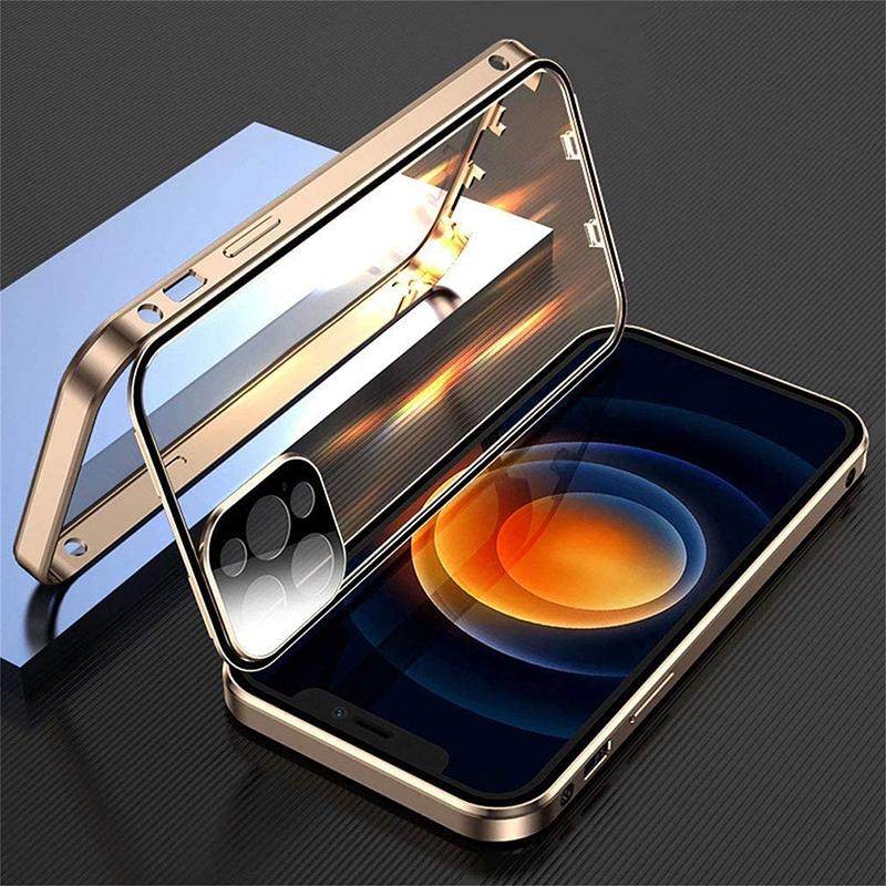 Double Sided HD Glass Metal Frame Case For iPhone16e 17 15 14 13 12 11Pro Max Shockproof Lock Catch Cover Camera Lens Protection