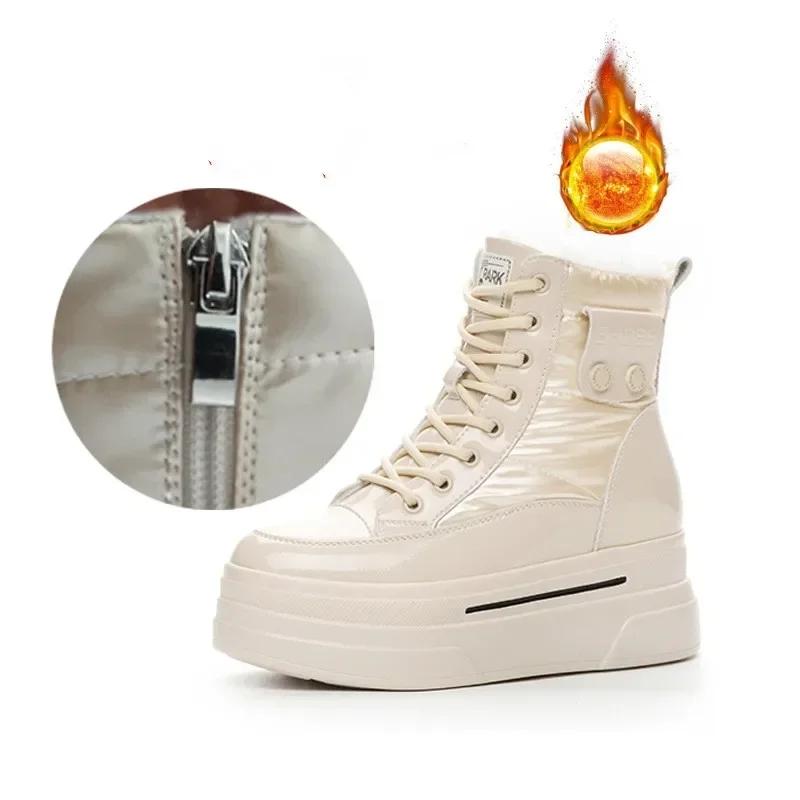 Fashion 2025 New Autumn Winter 9cm Cow Genuine Leather Down Cloth Women Ankle Booties Platform Wedge Females Plush Warm Shoes Snow Boots