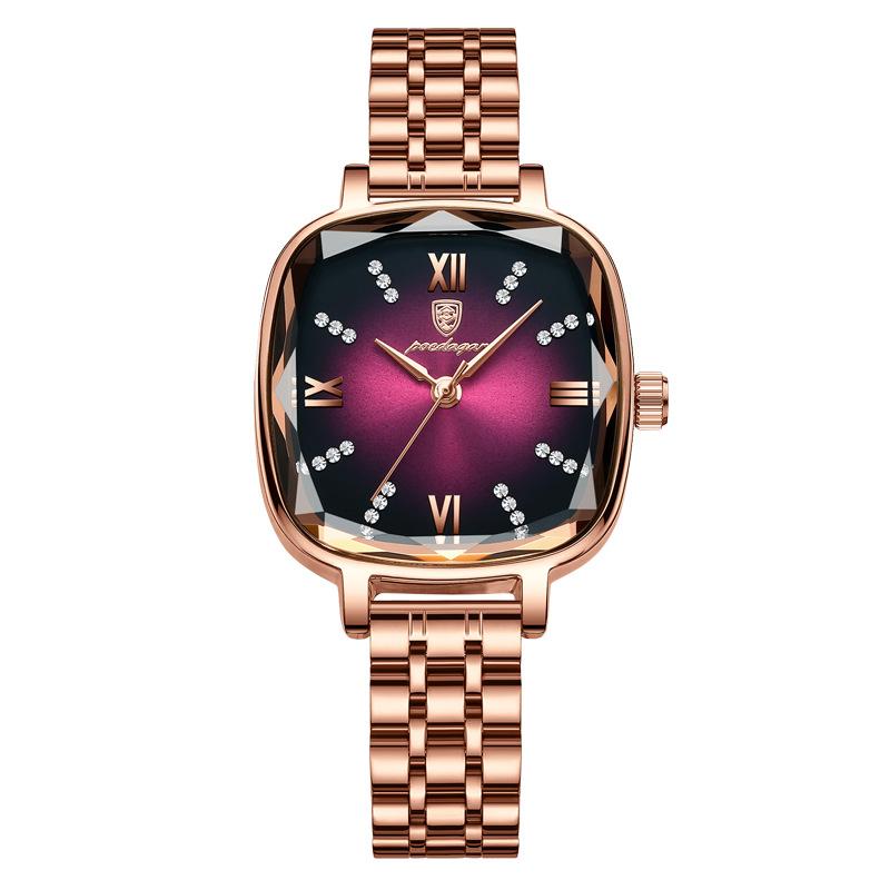 

POEDAGAR National Top Swiss Brand Women s Watch New Square Casual Fashion Ladies Wristwatch P712Rose gold and burgund