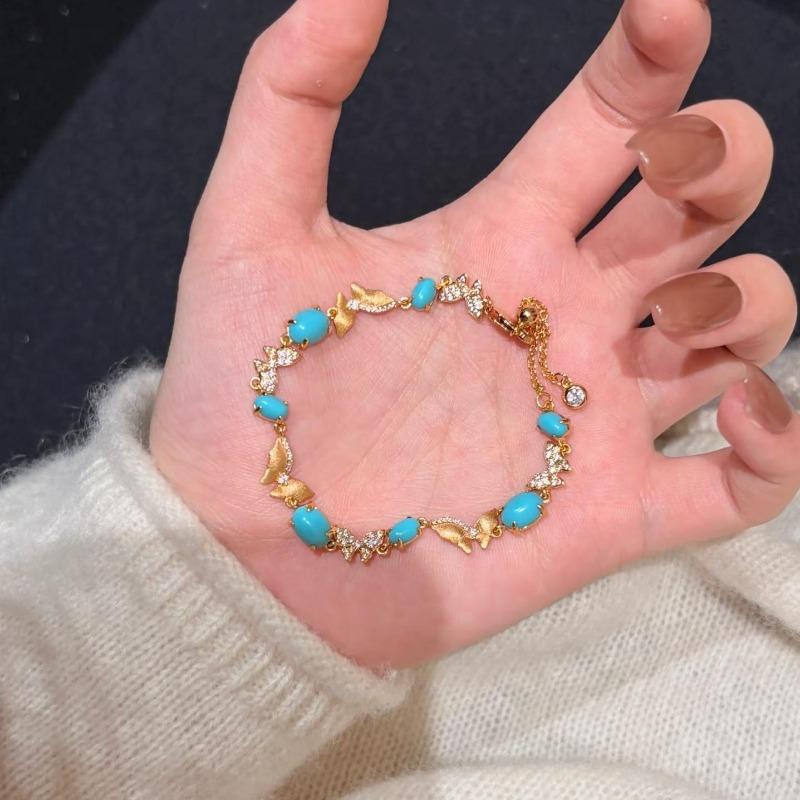 Medieval Retro Blue Pine Kingdee Brushed Point Diamond Butterfly Necklace Bracelet Ring Light Luxury High-End Jewelry