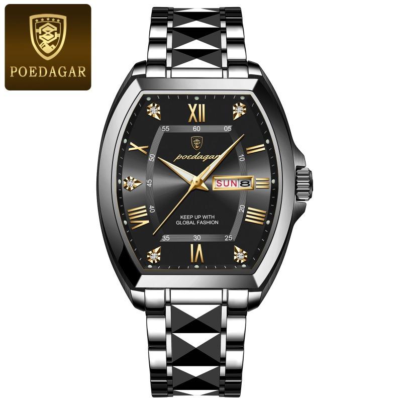 Top Brand New Men's Watch Waterproof Luminous Square Quartz Double Calendar Fashion Business Watch
