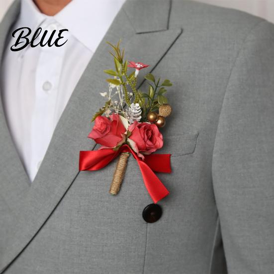 Long-lasting Color Corsage Men Suit Artificial Flower Wristlet Band Reusable
