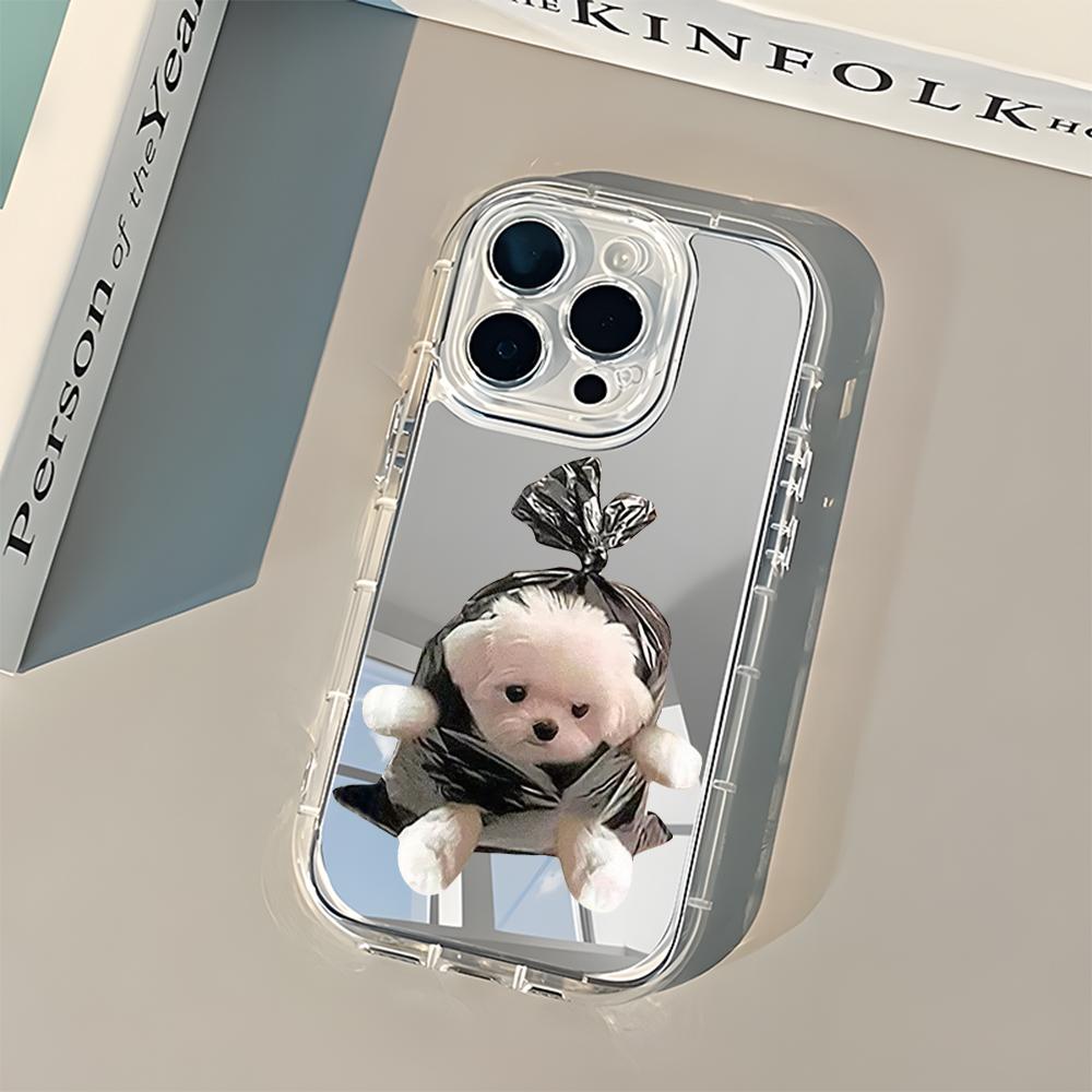 Cute Puppy Pattern Mirror Soft Phone Case For iPhone 11 12 13 14 15 16 17 Pro Max Air X XR XS 7 8 Plus Shockproof Back Cover