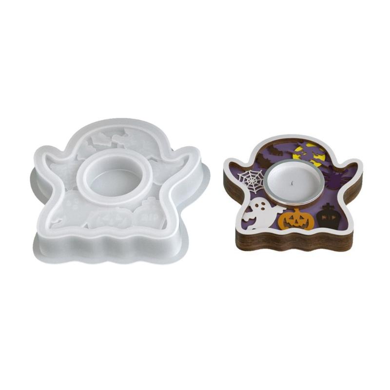 Reusable Silicone Crafting Mold For Festive Candle Base Featuring Halloween Pumpkin Bat And Specters Patterns