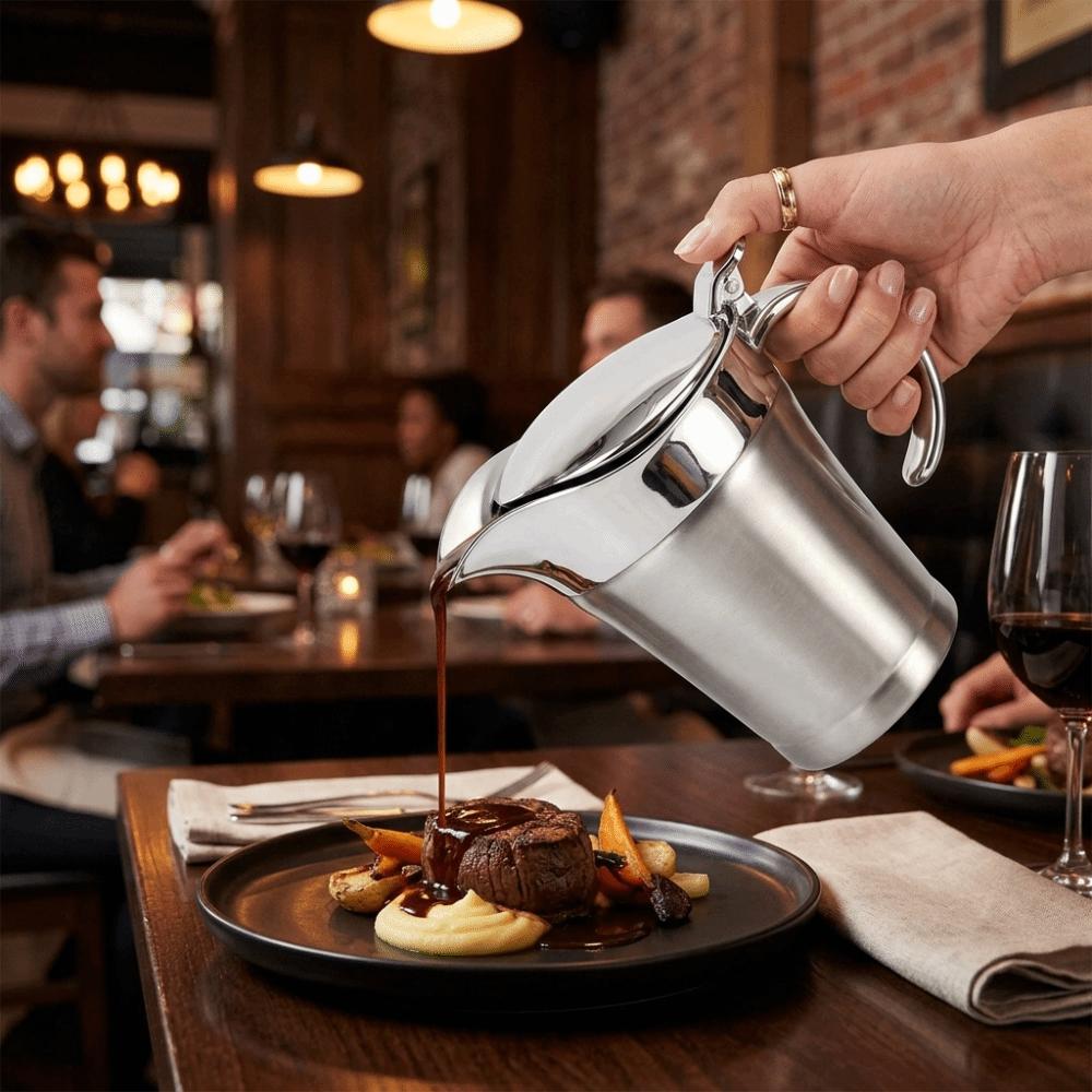 Double Wall Sauce Dispenser Rustless Steel Seasoning Vessel Sauce Pot Restaurant
