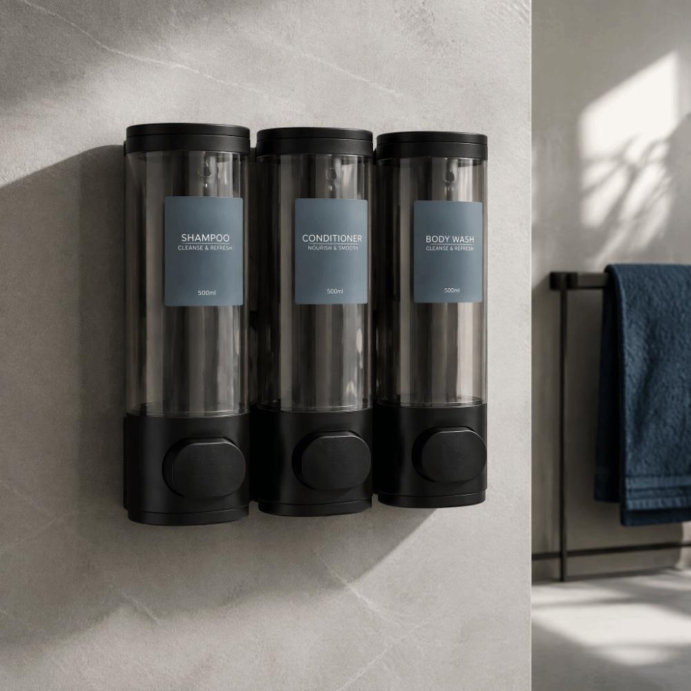 300ml Container Shower Soap Dispenser No Drill 3 Chamber Dispenser  For Toilet