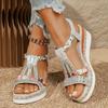 Fashion Shoes for Women Summer Women Wedge Bohemia Rhinestones Casual Platform Sandals Female Peep Toe Outdoor Beach Shoes 36-43
