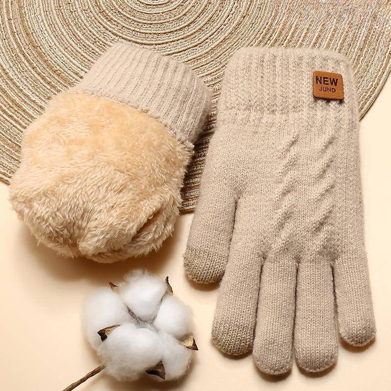Knit Gloves Winter Women Double Layer Fleece Lined Thick Cold Proof Warm Cycling Outdoor Touchscreen Gloves