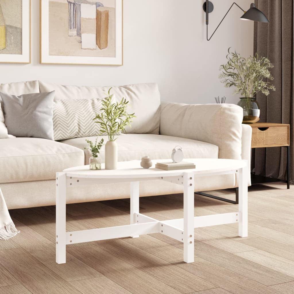  Coffee Table, White, 118x63x45 Cm, Solid Pine Wood