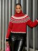 Women's Blue Retro Fair Isle High Neck Wool Sweater