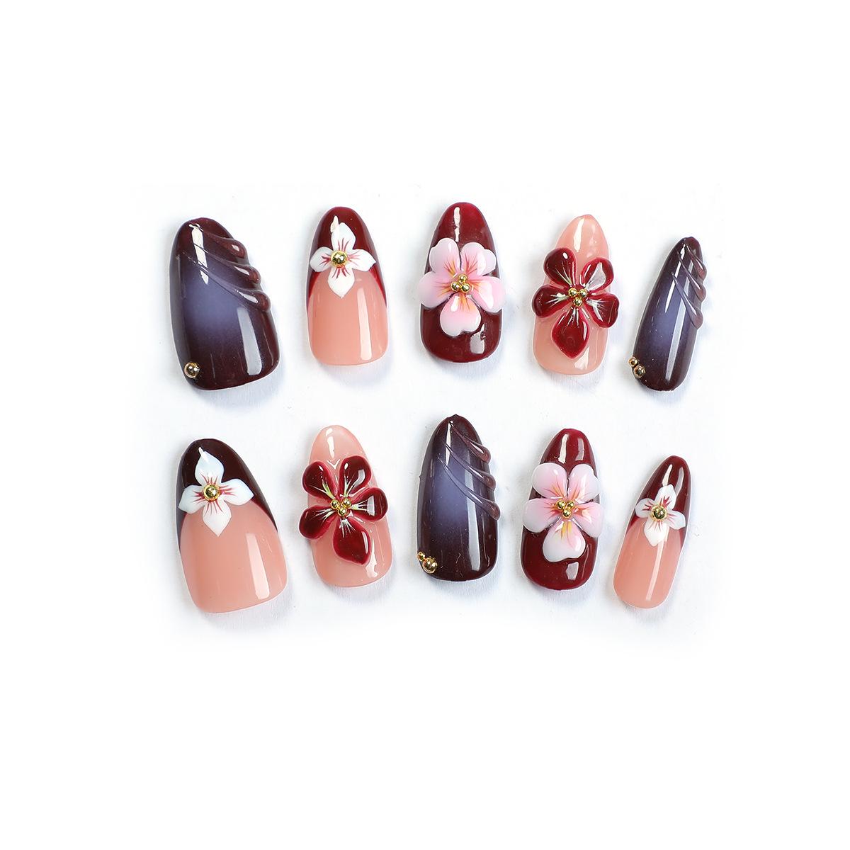 

Handmade Wearable French Flower Ombre Nails - Exquisite Hand-Painted Design Medium