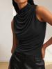 Women's Mock Neck Sleeveless Tank Top Slim Fitted Ruched Draped Top