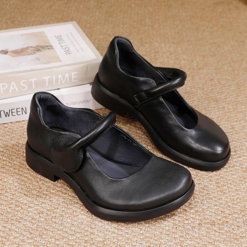 Johnature Retro Genuine Leather Women's Shoes Soft Soled Comfortable All Season Mid Heel Pumps