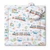 Teddy Bear Duvet with Filling and Contoured Pillow - 2-Piece Set - Turquoise Train