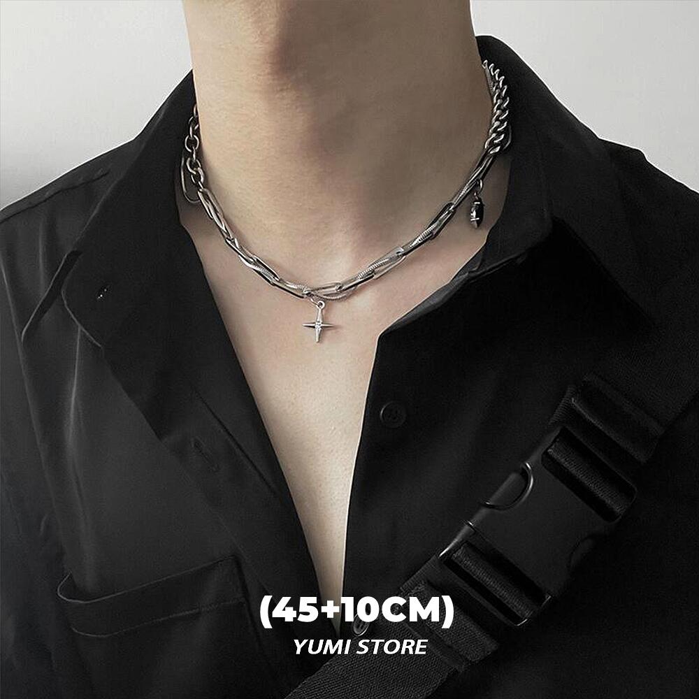 Unisex Punk Hop Hip Cross Star Pendant Necklace Titanium Steel Clavicle Chain Luxury Choker for Man Woman