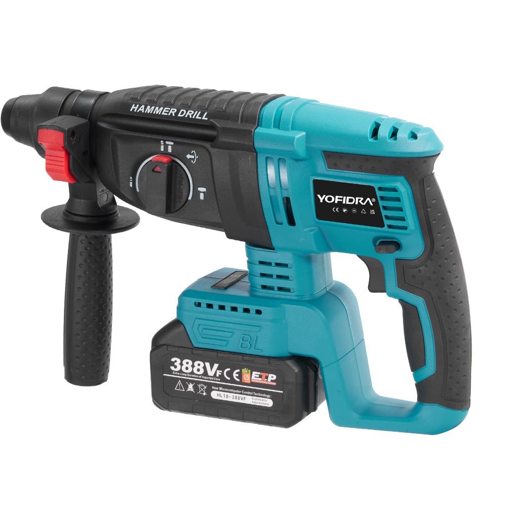 Yofidra 26MM Brushless Electric Hammer Drill Multifunctional Rotary Cordless Rechargeable Power Tools For 21V 18V Battery