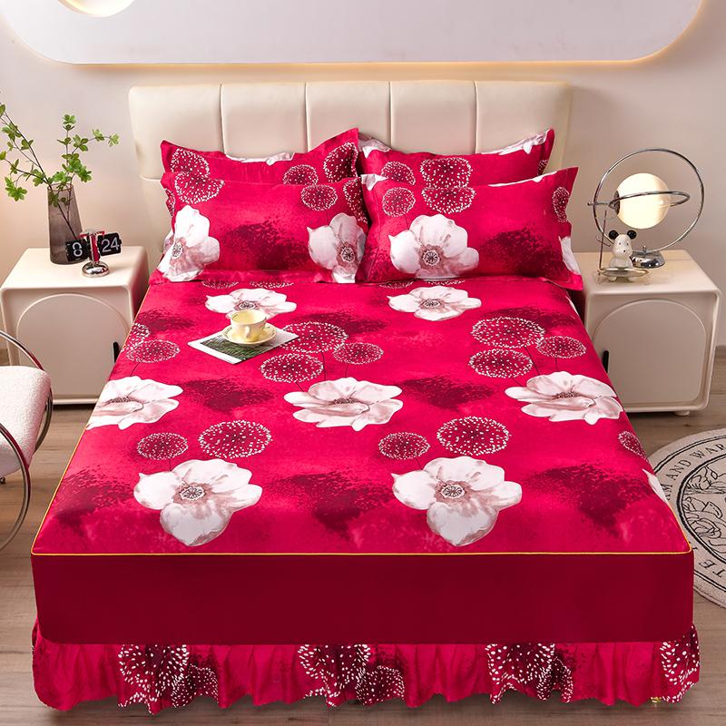 Home Textile Bedding Set Four Seasons Active Printing Double Multi-specification Multi-size Brushed Multi-color Bed Skirt