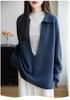 Women's POIO Collar Wool Sweater: Casual, Autumn/Winter, Long Sleeve, Loose, Slimming, Versatile Knit Pullover.