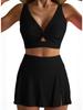 Solid Push Up High Waist Skort Sexy Two Piece Bikini Set Elegant Slimming