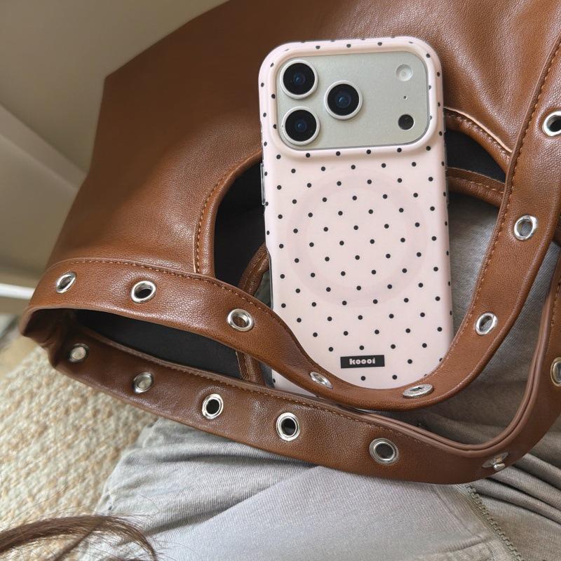 iPhone 17 ProMax Polka Dot Matte Magnetic Case, Fits iPhone 15/14/16P, Solid Color, Full Screen, Female Design