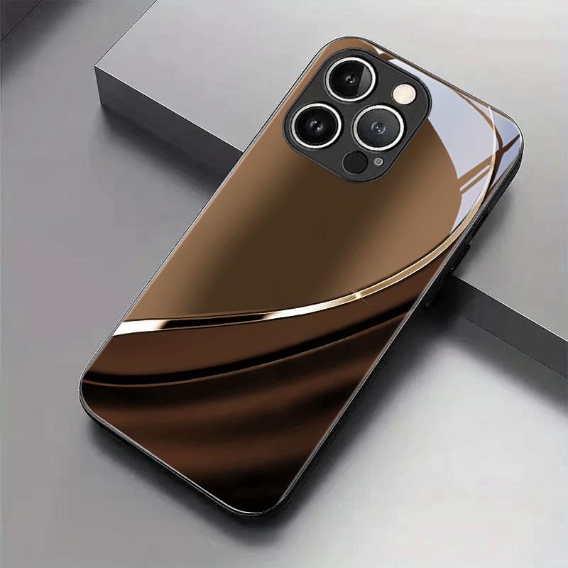 Diepbruine Gouden Boog Textuur Kunstglas Telefoonhoesje voor iPhone 17 16 16ProMax 15 14 13 12ProMax 11 11Pro Valbescherming