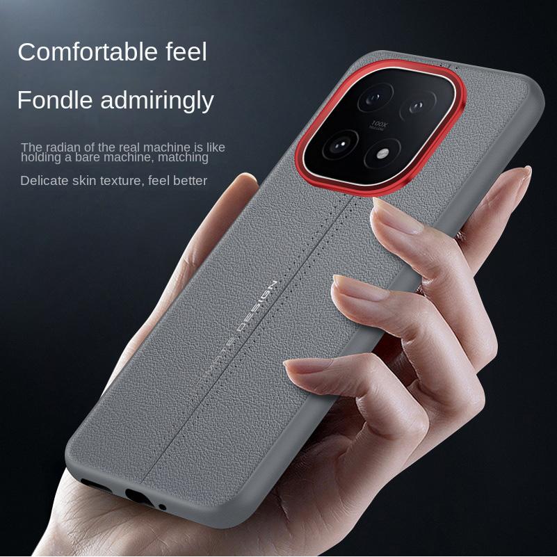 Plain Leather Middle Stitching Style Red Heightened Lens Ring Case For IQOO 15 13 VIVO IQOO Z10 Tturbo + z10 turbo Slim Cover