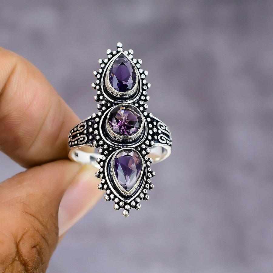 Natural Amethyst Gemstone Handmade 925 Sterling Silver Ring Size 10.5 o1K90