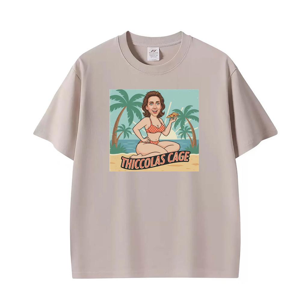 Thiccolas Nicolas Cage Retro Beach Meme Funny T Shirts Unisex Unisex Classic Harajuku Fashion T Shirt Summer Tops Oversized Tshirts