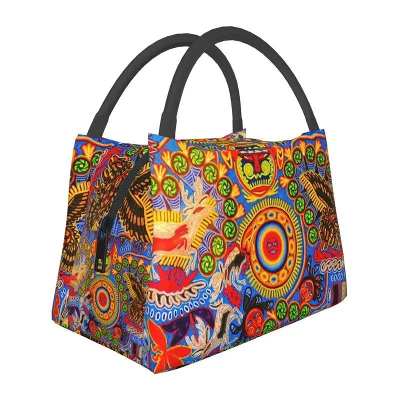 Huichol Traditional Native Thermal Insulated Lunch Bag Women Shamanic Ceremony Folk Art Portable Lunch Tote Meal Food Box