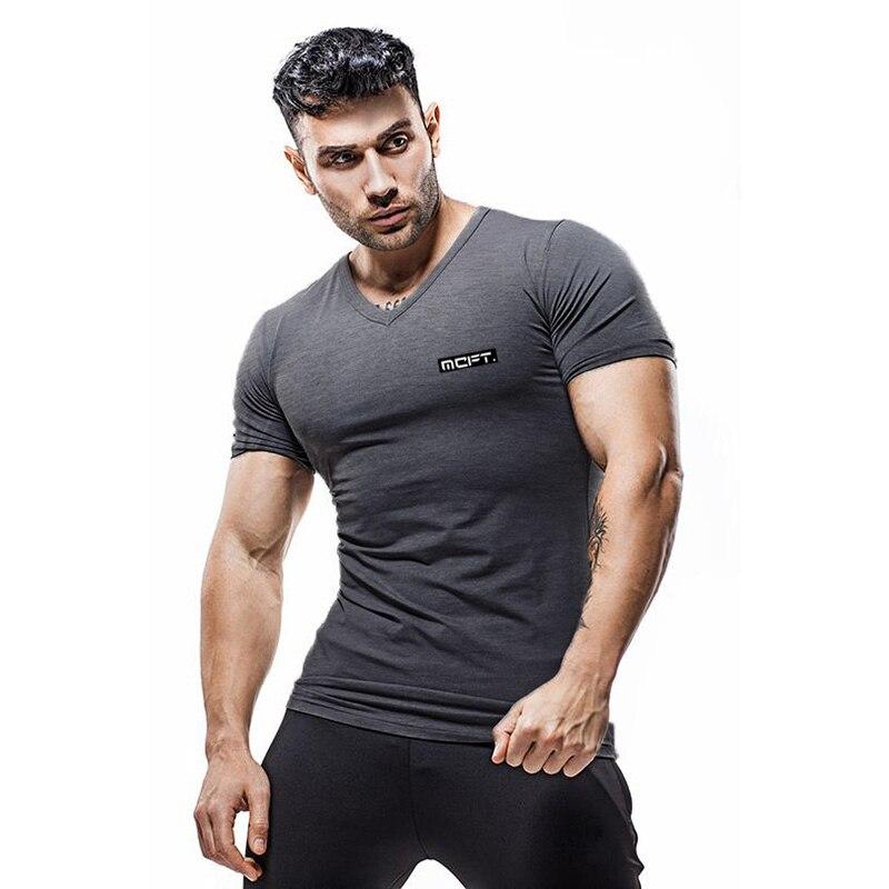 Muscleguys Men’s Soft and Comfortable Cotton Tee Summer Gym Clothes Short-sleeve Streetwear V-neck Bodybuilding Graphic T Shirts