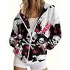 Women's 3D Printed Zipper Hooded Sweatshirt, Long Sleeves, Casual Sport Style