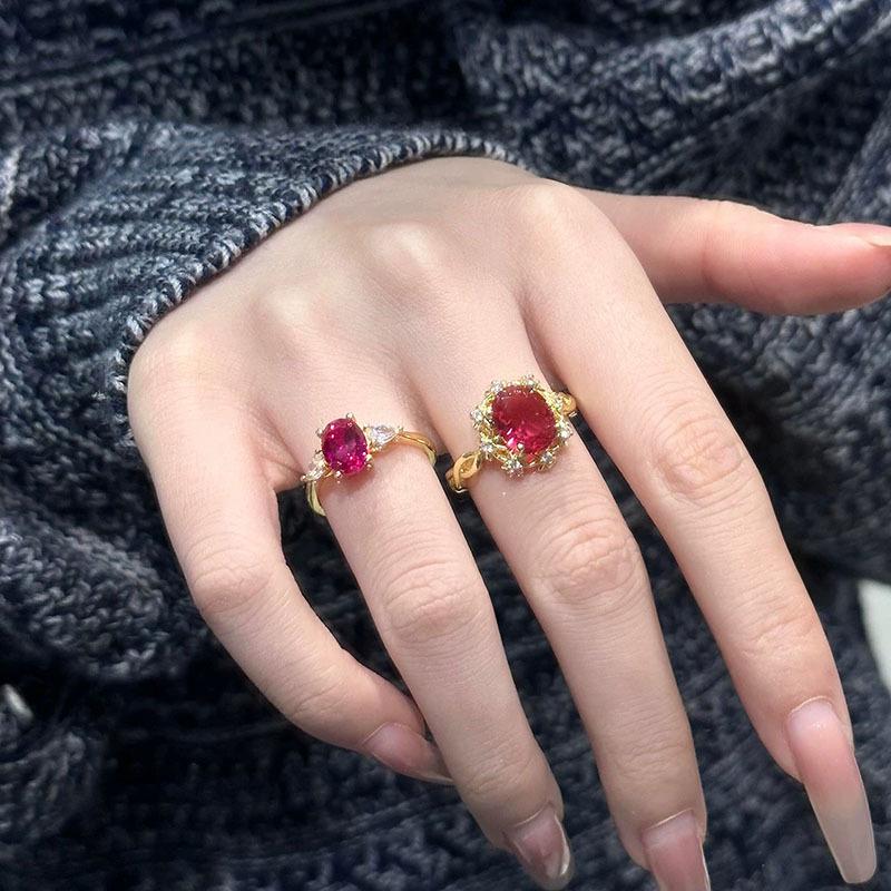 Red Oval Dove Egg Retro Gold Ring: Women's High-End Stackable Index Finger Band