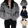 Frauen Winter Mantel Dicke Fleece Stehkragen Hals Schutz Zip-up Kurze Typ Strickjacke Lange