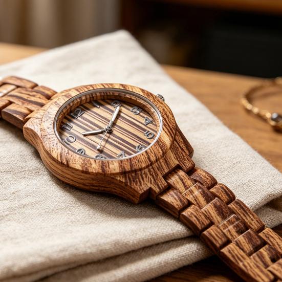 Wood Grain Quartz Watch Stylish Round Dial Watch Arabic Numerals Elegant Wristwatch for Men Women Daily Wear Office Parties Dating