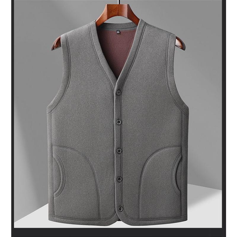 Autumn and Winter Men's Thickened Velvet Warm Vest Single-breasted V-neck Vest Jacket